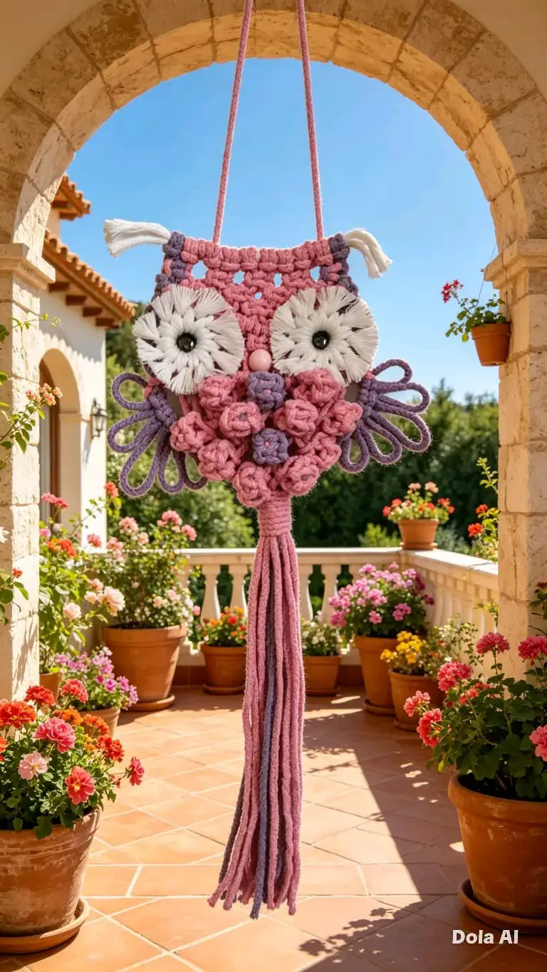 Buho colgante de macramé rosa - 2