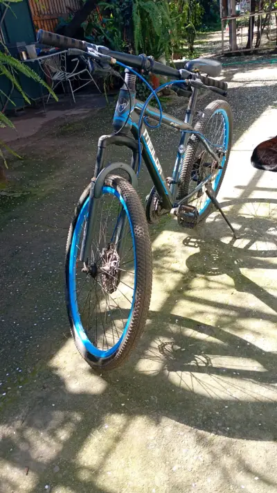 Bicicleta de montaña con llantas azules - miniatura 1