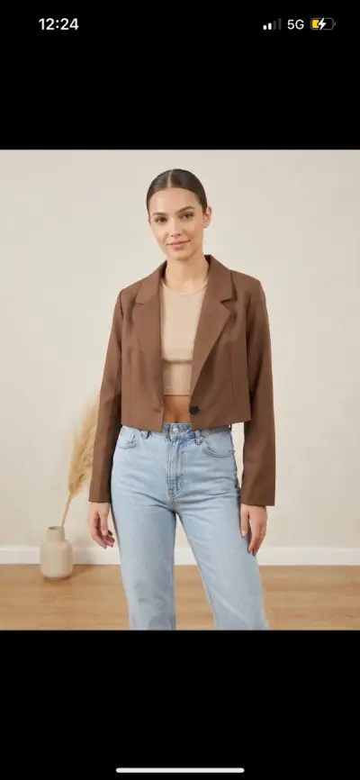 Blazer corto marrón para mujer - miniatura 1
