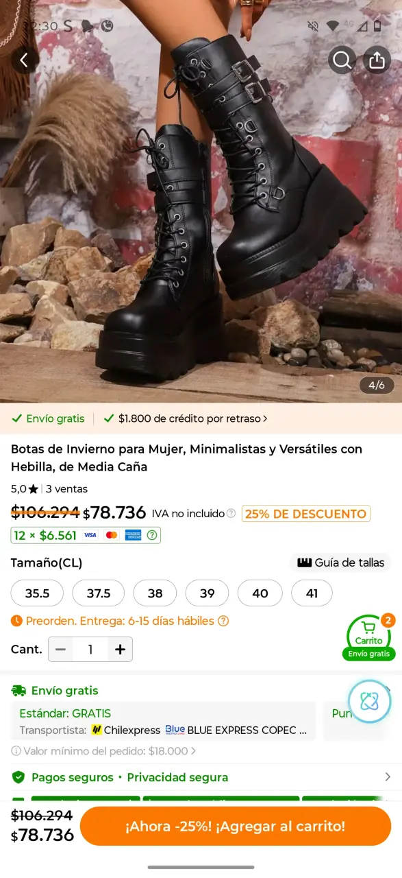 Botas mujer negras con plataforma y hebilla - 2