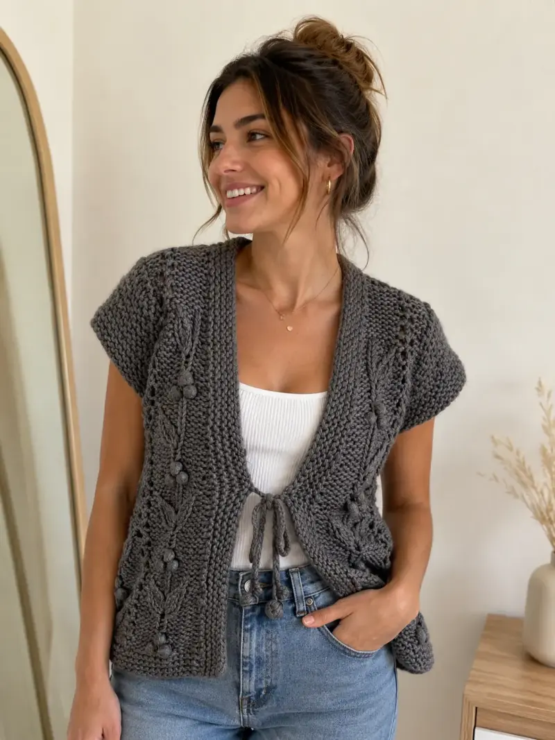 Chaleco tejido gris diseño floral Sybilla talla S - 1