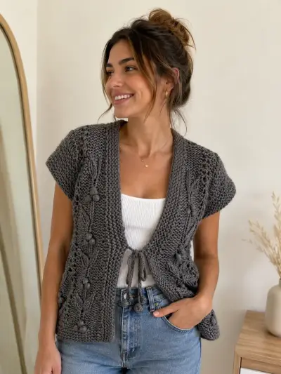 Chaleco tejido gris diseño floral Sybilla talla S - miniatura 1