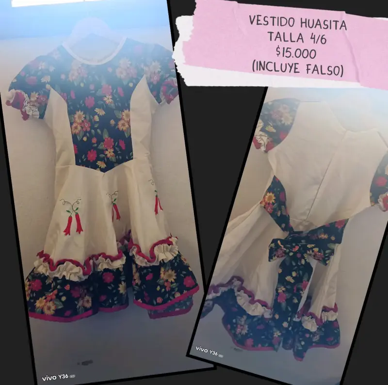 Vestido huasita para niña con diseño floral - 1