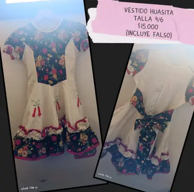 Vestido huasita para niña con diseño floral - miniatura 1
