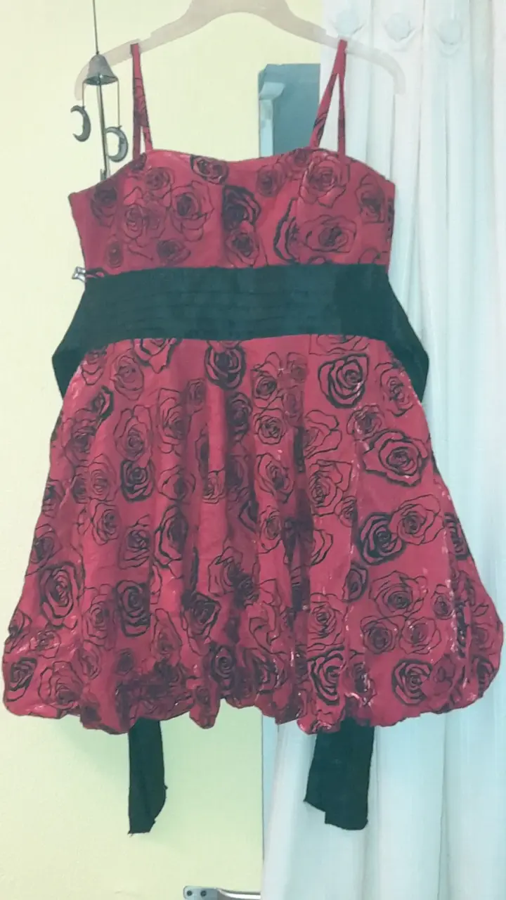 Vestido rojo con estampado de rosas y encaje - 4
