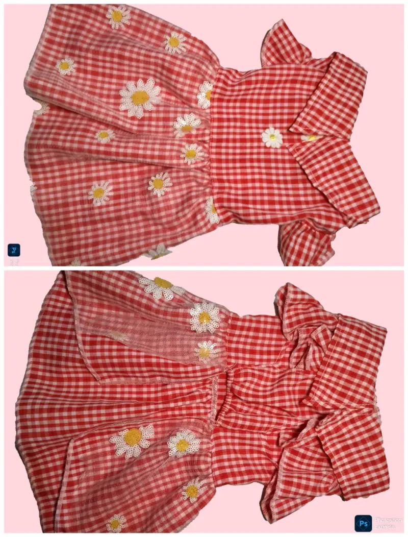 Vestido a cuadros rojos con margaritas para mascot