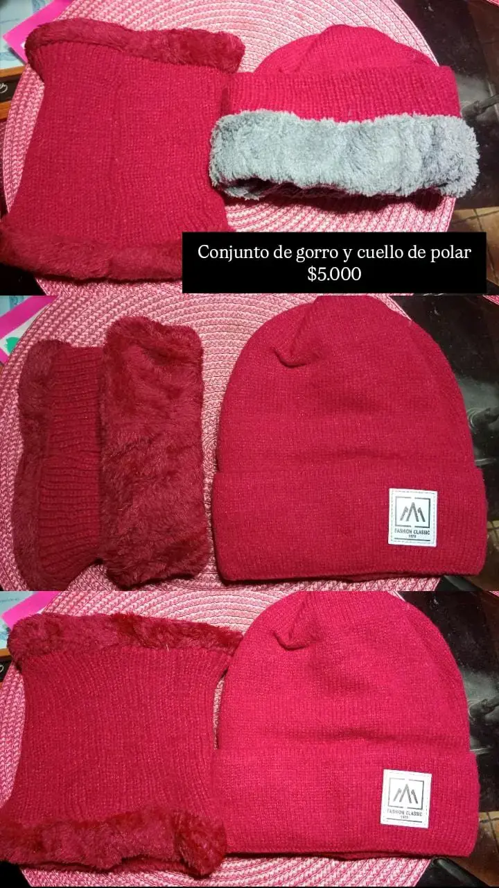 Conjunto de gorro y cuello de polar rojo
