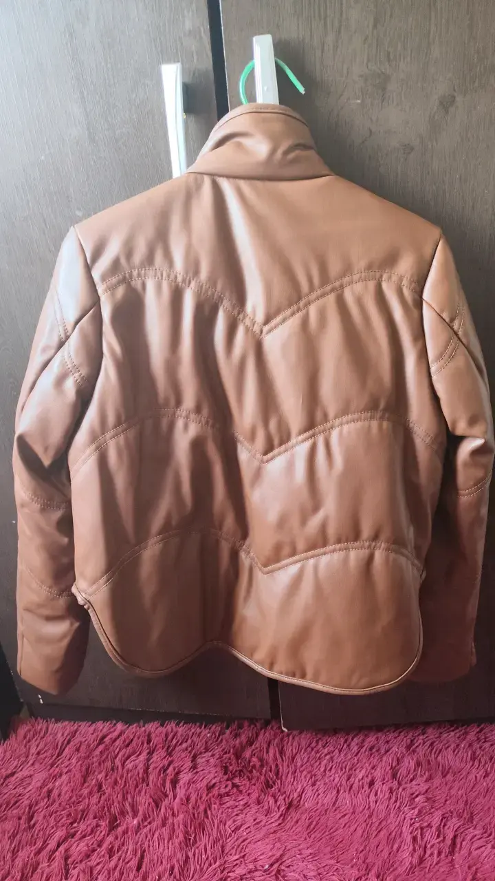 Chaqueta de cuero sintético marrón para mujer - 2