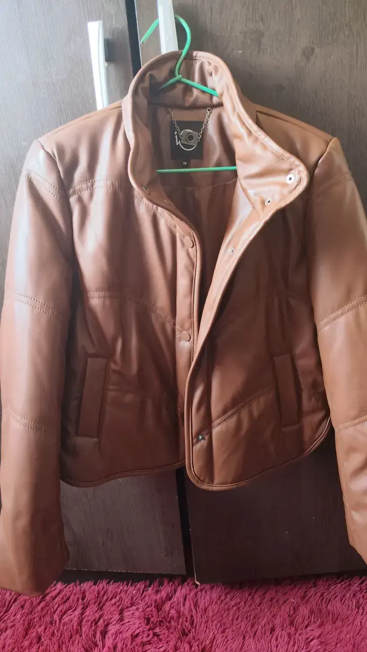 Chaqueta de cuero sintético marrón para mujer - 3
