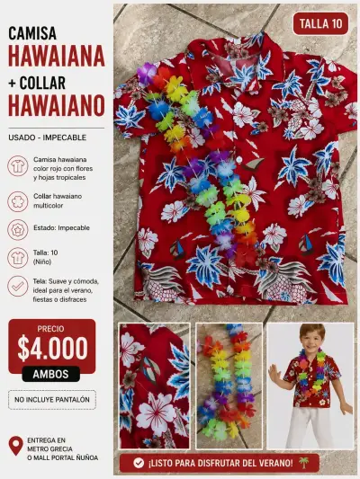 Camisa Hawaiana Roja con CollarMulticolor Talla 10 - miniatura 1