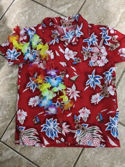 Camisa Hawaiana Roja con CollarMulticolor Talla 10 - miniatura 2