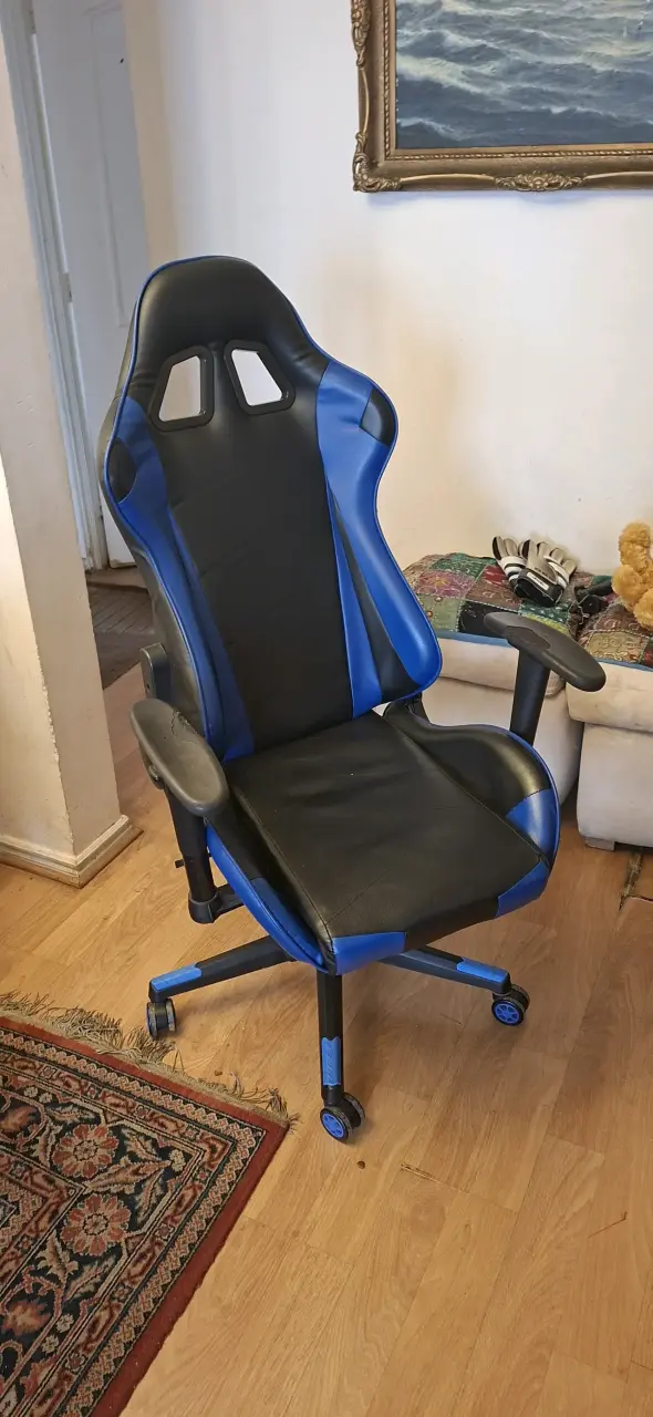 Silla Gamer Ergonómica Negra y Azul - 1