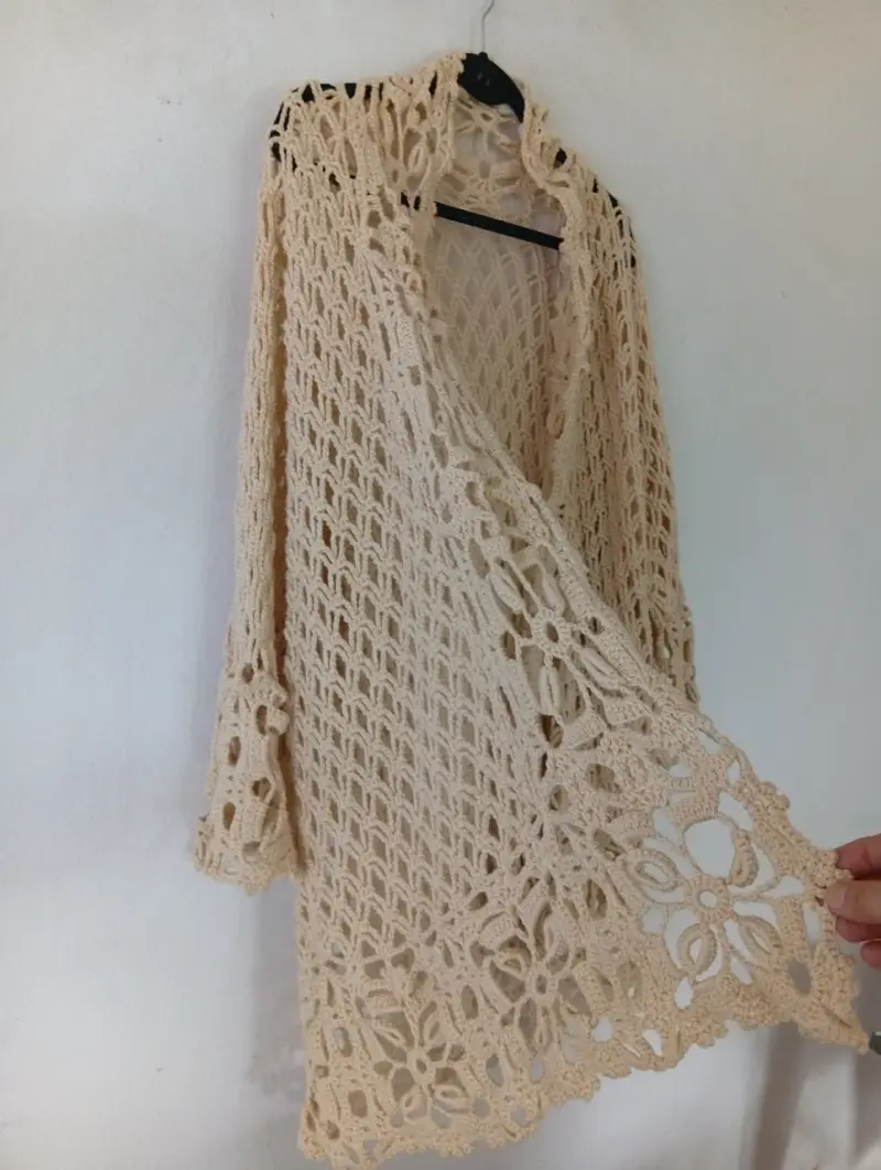 Tapado de hilo a crochet beige para mujer - 3