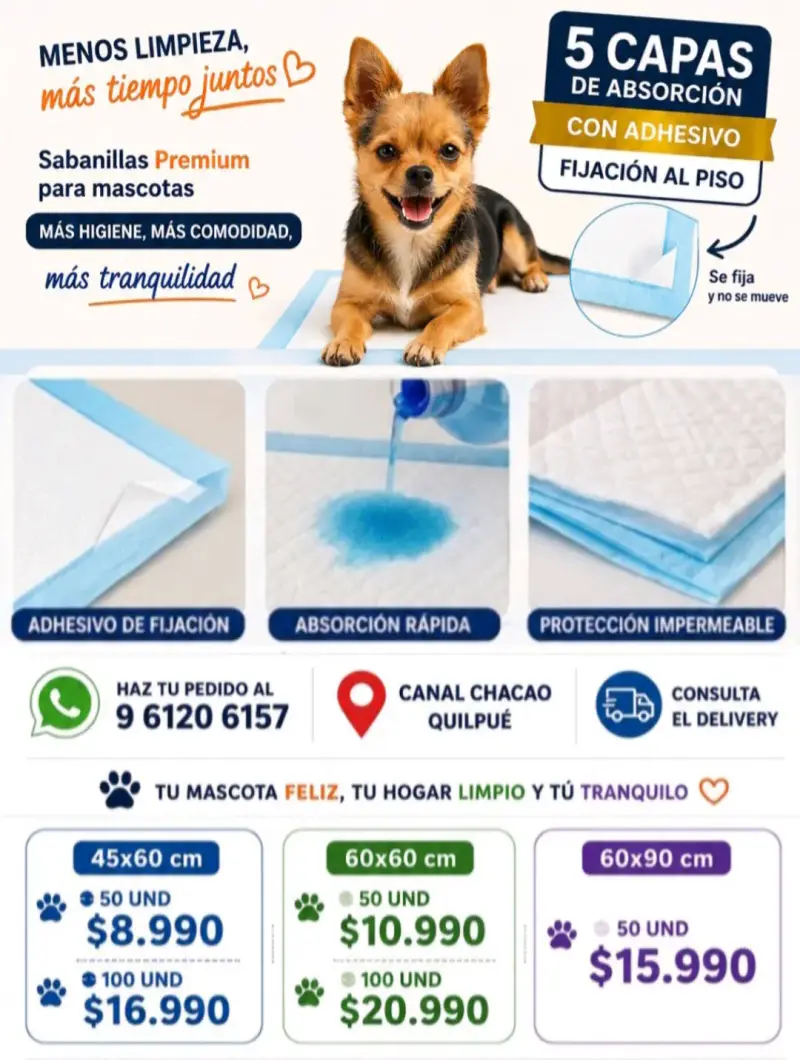 Sabanillas Premium para Mascotas con Adhesivo