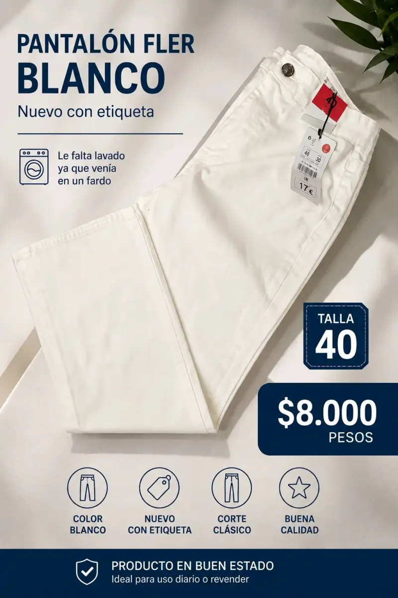 Pantalón blanco Fler nuevo con etiqueta