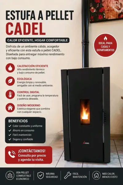 Estufa a pellet Cadel eficiente y moderna - miniatura 1