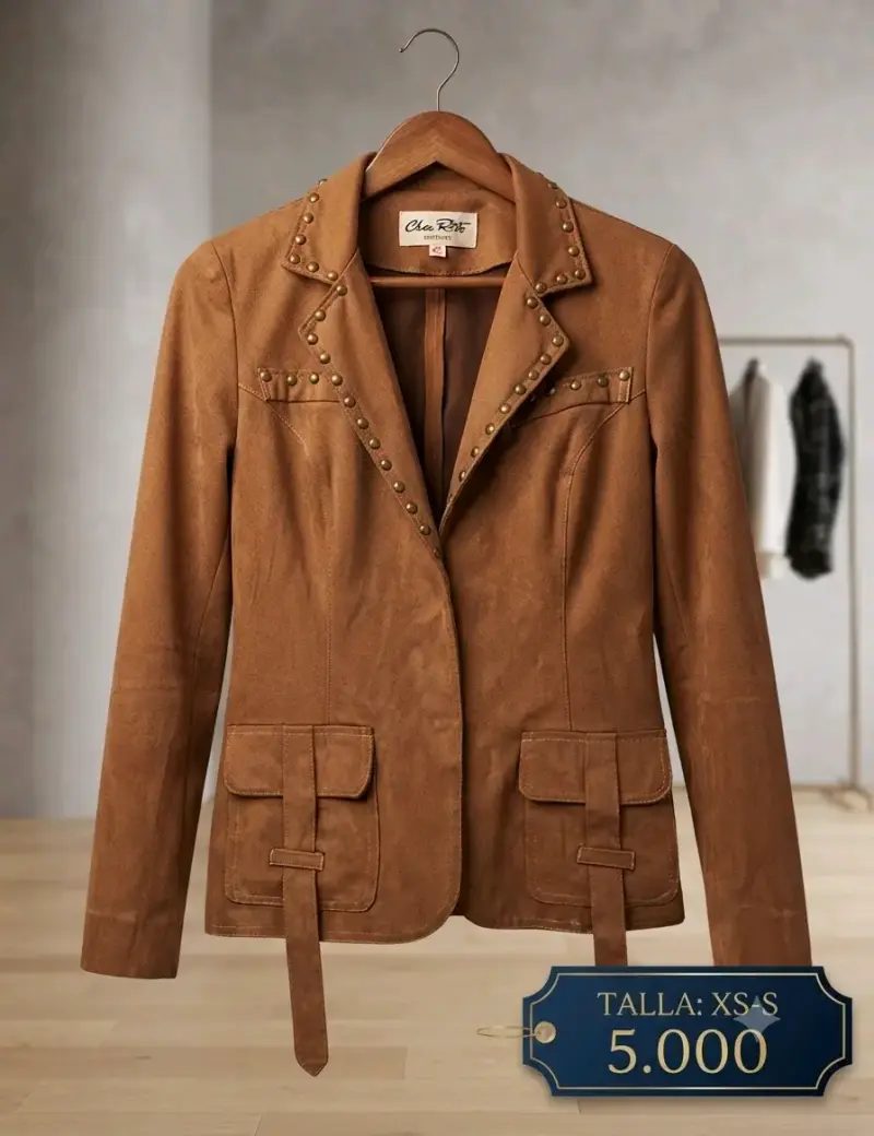 Chaqueta de gamuza marrón con tachas