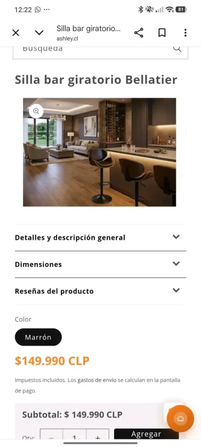Silla de Bar Negra con Base Cromada - miniatura 6
