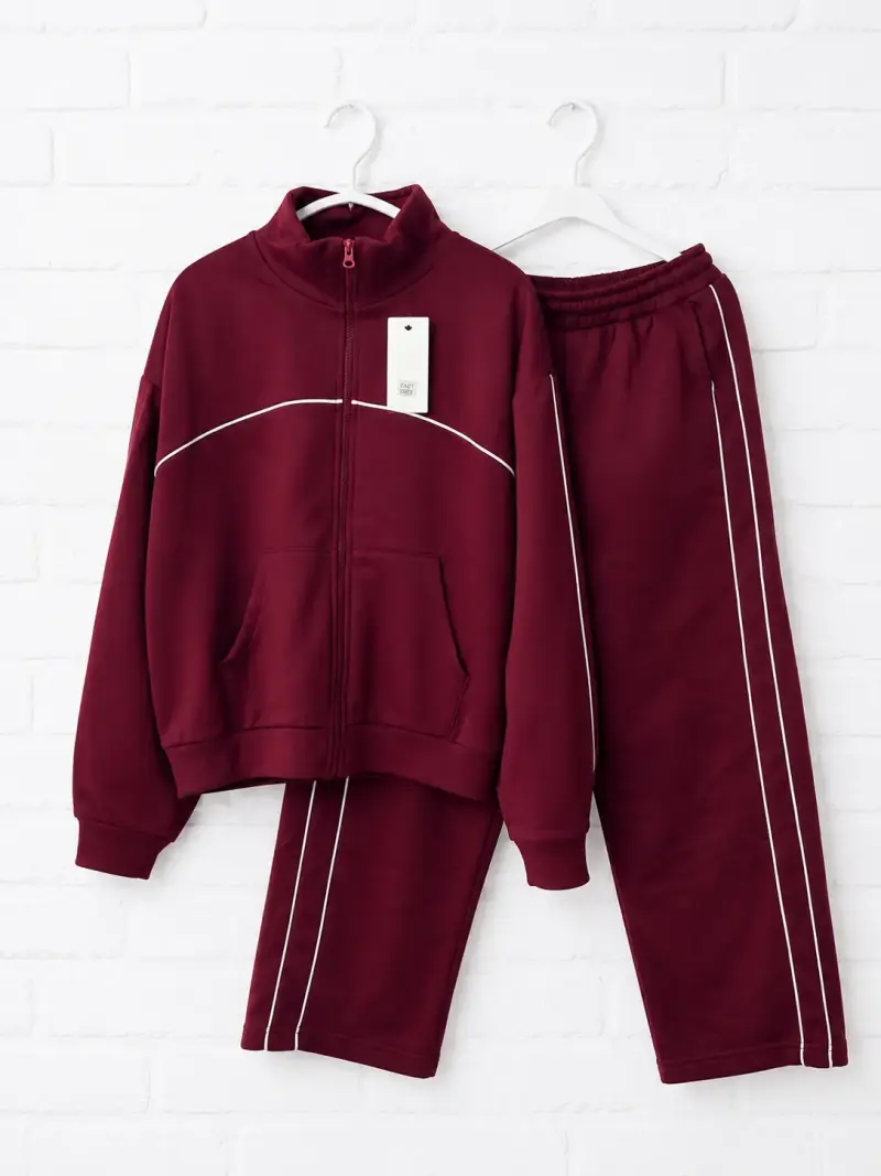 Conjunto deportivo burdeos para mujer con cierre - 1