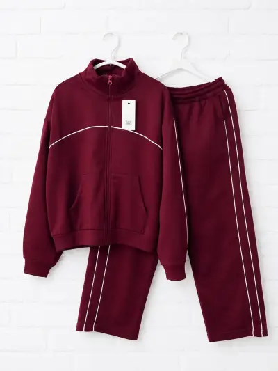 Conjunto deportivo burdeos para mujer con cierre - miniatura 1