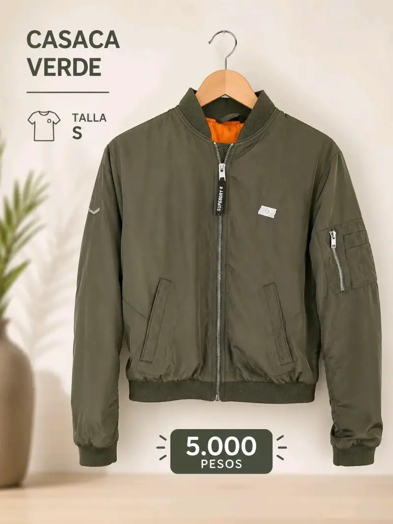 Casaca verde talla S con forro naranja
