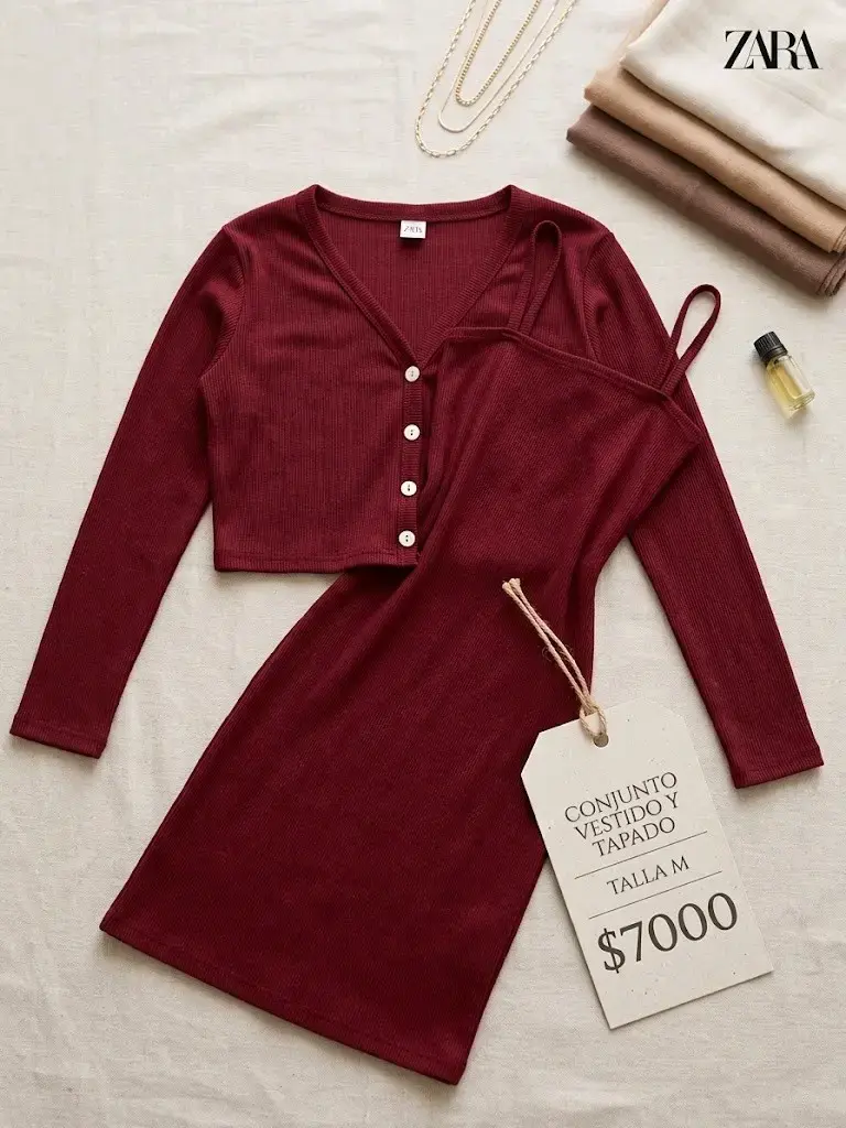 Conjunto Vestido y Tapado Burdeos Talla M