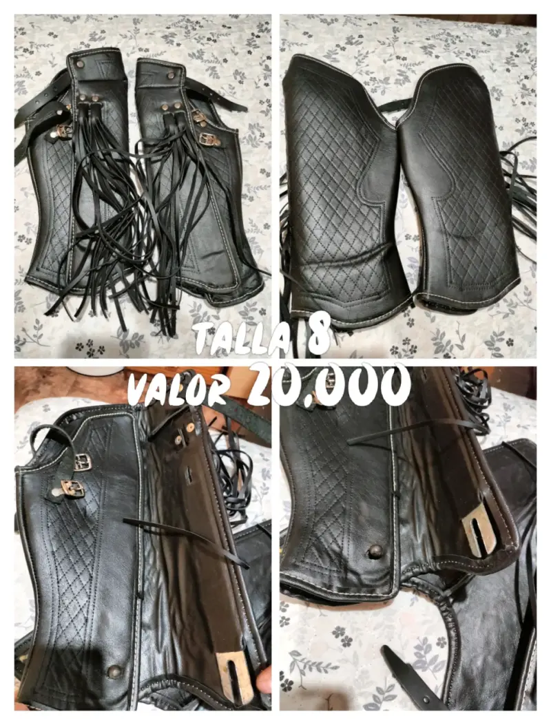 Chaps de cuero negro con flecos talla 18