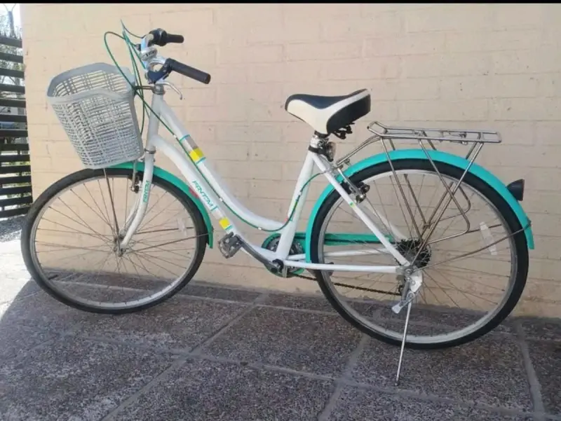 Bicicleta urbana con canasto blanco y verde - 2