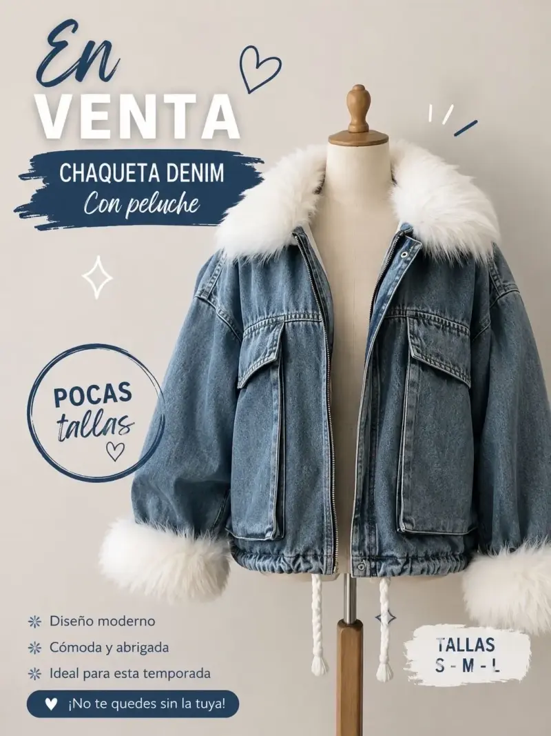 Chaqueta Denim con Peluche Tallas S-M-L
