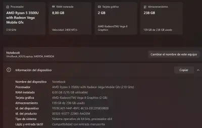 Laptop ASUS VivoBook Ryzen 5 3500U 8GB RAM - miniatura 3