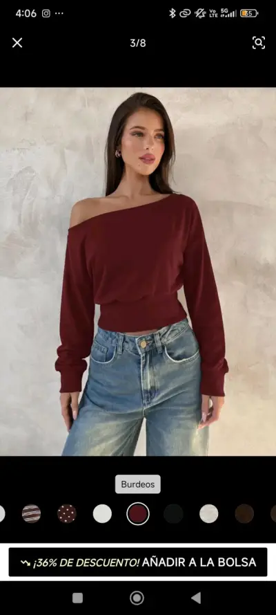 Polera burdeos de un solo hombro para mujer - miniatura 1