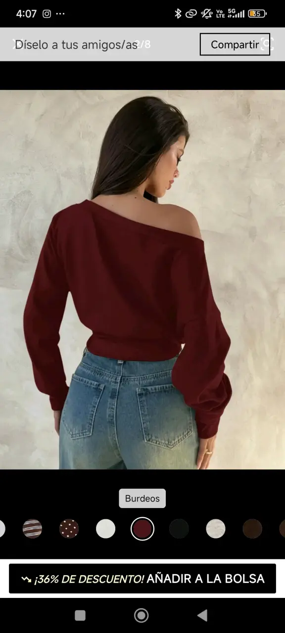 Polera burdeos de un solo hombro para mujer - 2
