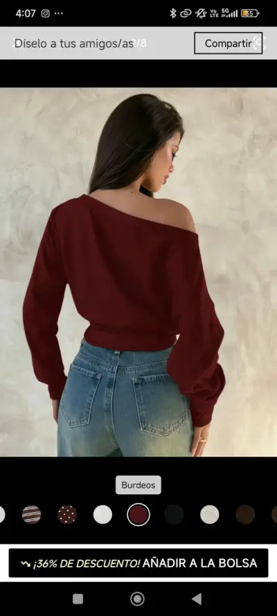 Polera burdeos de un solo hombro para mujer - miniatura 2