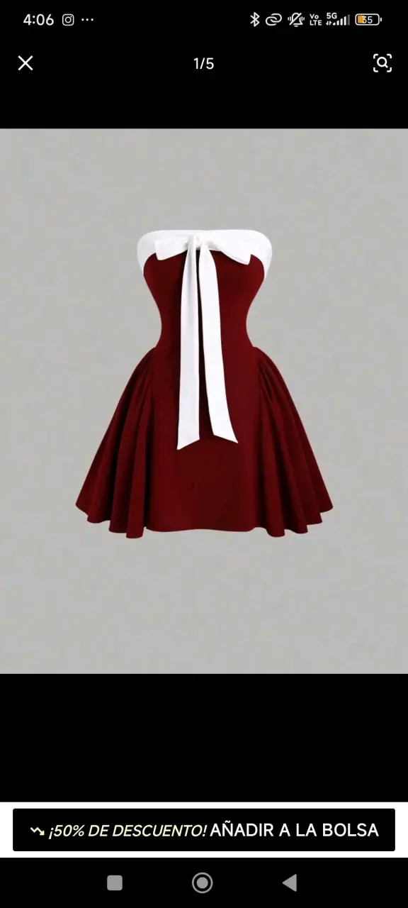 Vestido strapless rojo con lazo blanco