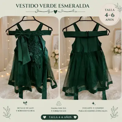 Vestido verde esmeralda para niñas 4-6 años - miniatura 1
