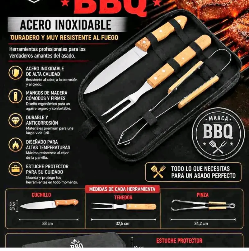 Set de utensilios para asado con estuche
