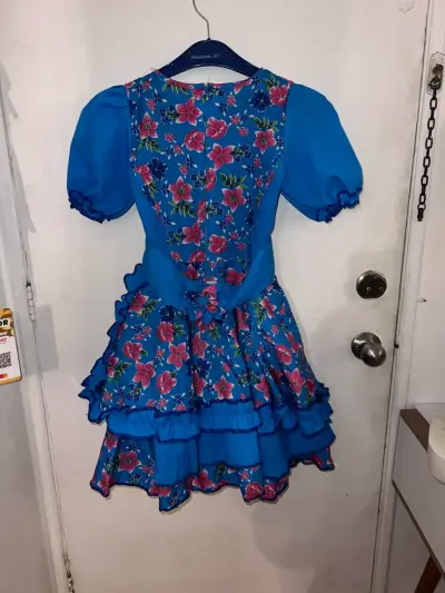 Vestido huasa azul con flores - miniatura 1