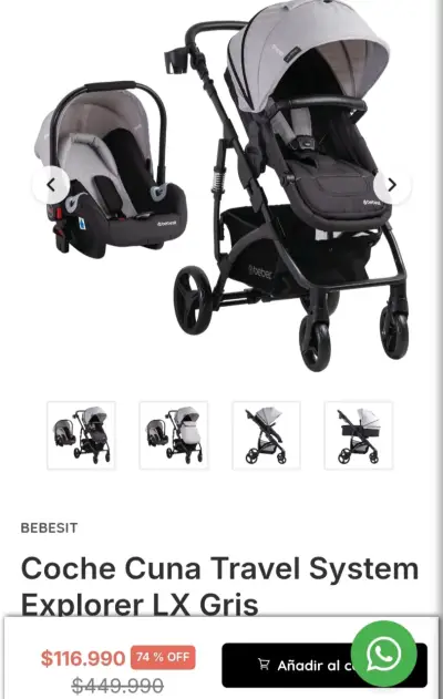 Coche Cuna Bebesit Explorer LX Gris - miniatura 1