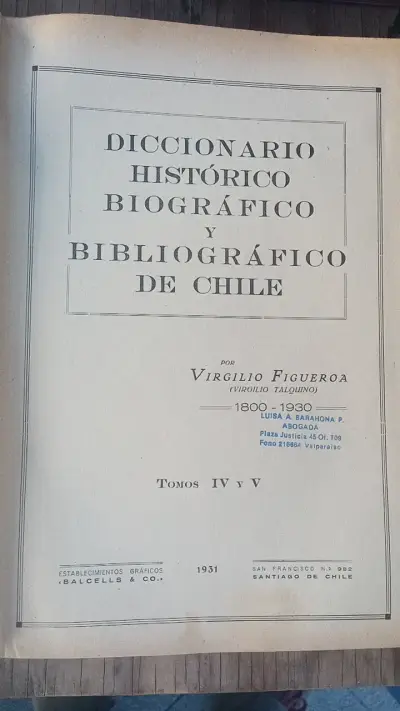 Diccionario Histórico Biográfico de Chile Tomos IV y V - miniatura 1