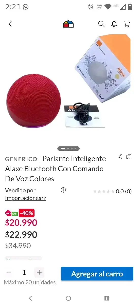 Parlante Inteligente Alaxe Bluetooth Rojo - 2