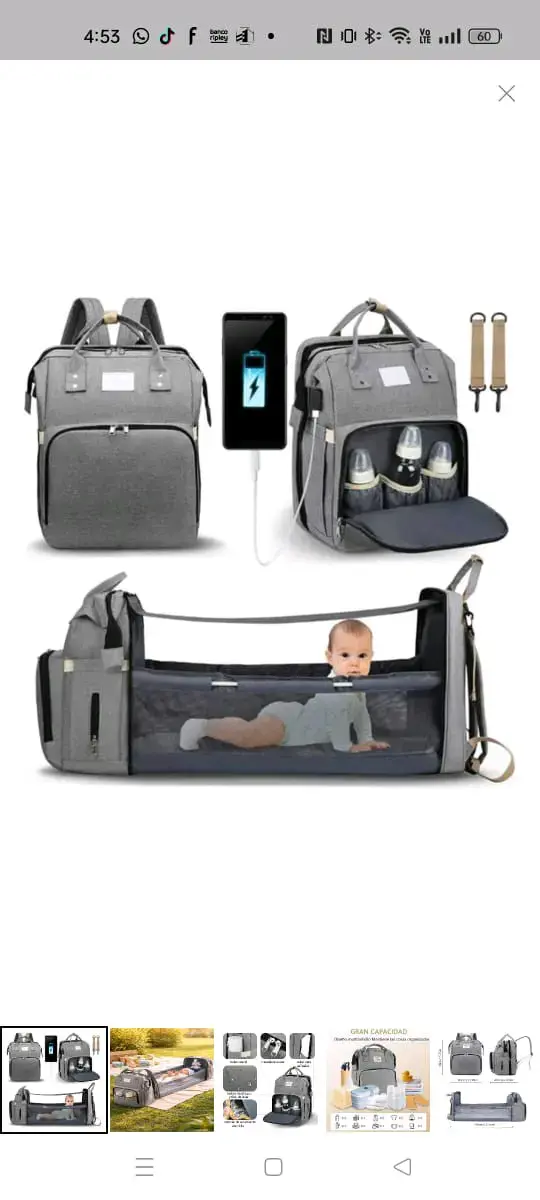 Mochila multifuncional gris para bebé, nueva sin u - 2