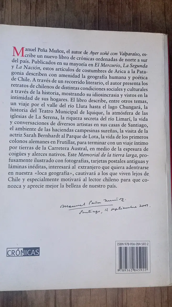 Libro Chile Memorial de la Tierra Larga de Manuel Peña Muñoz - 2