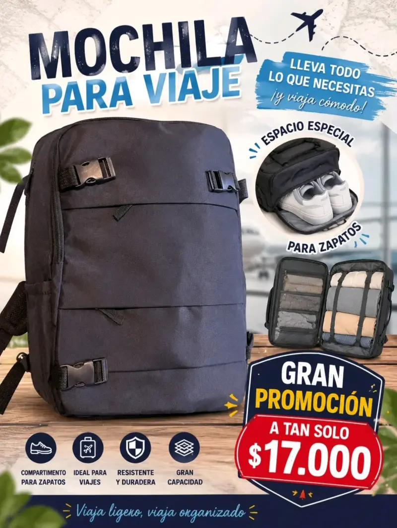 Mochila de viaje con compartimento para zapatos