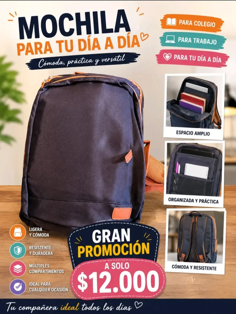 Mochila versátil para colegio y trabajo