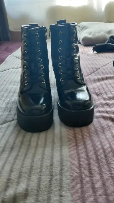 Botines de cuero negro con plataforma - miniatura 1