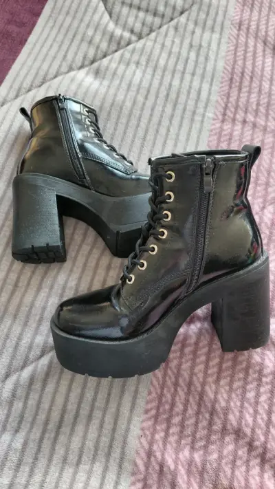 Botines de cuero negro con plataforma - miniatura 4