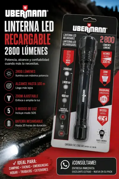 Linterna LED Recargable Ubermann 2800 Lúmenes - miniatura 1