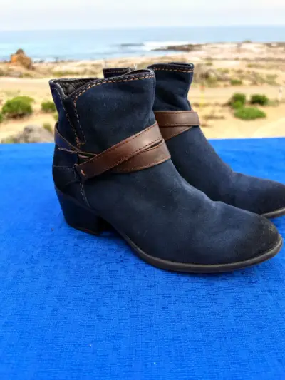 Botines de gamuza azul con hebilla marrón - miniatura 2