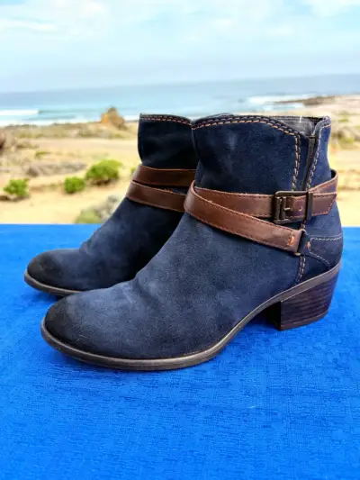 Botines de gamuza azul con hebilla marrón - miniatura 3