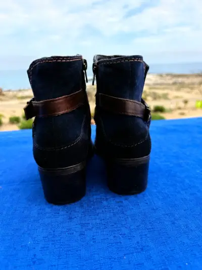 Botines de gamuza azul con hebilla marrón - miniatura 4